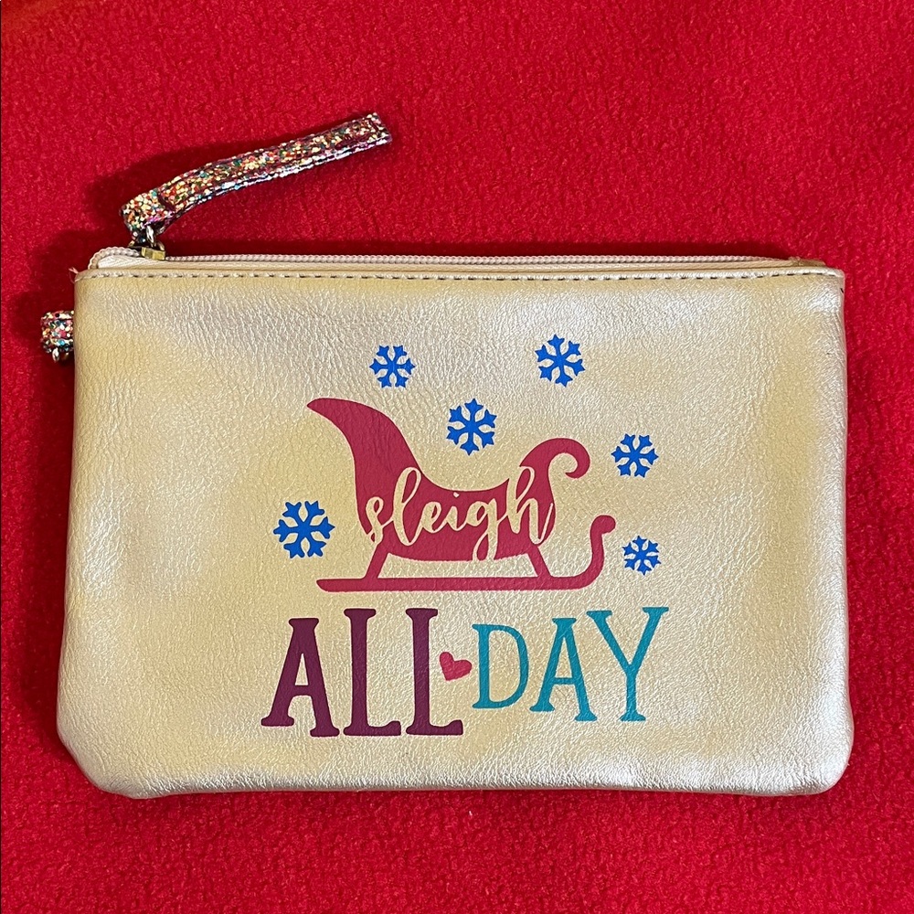 “Sleigh All Day” Metallic Gold Holiday Clutch Pouch